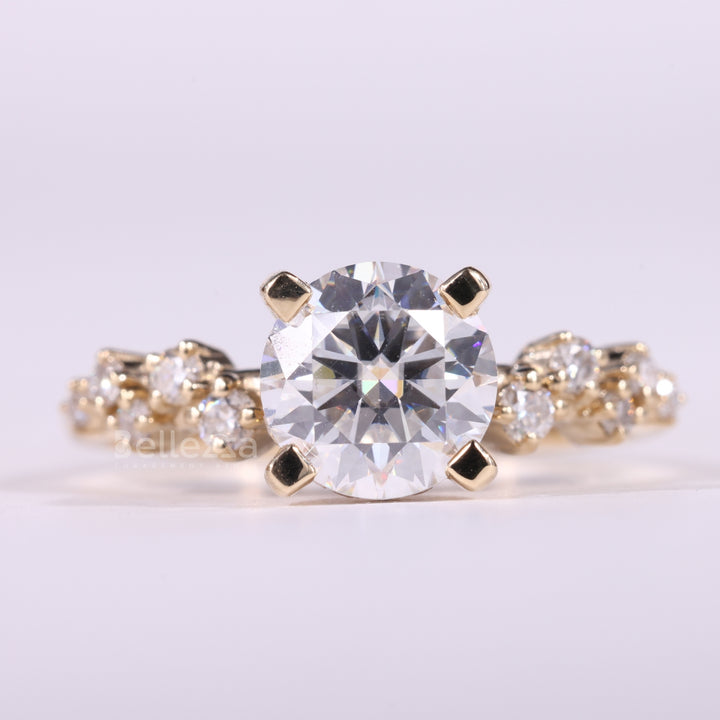 1.0CT Round Cut Cluster Diamond Moissanite Engagement Ring