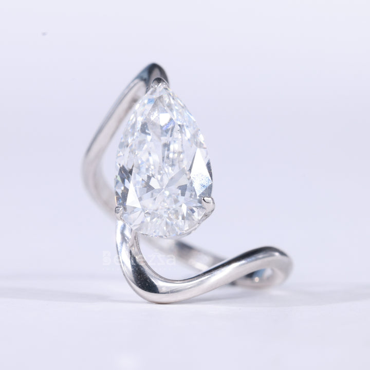 1.50CT Pear Cut Diamond Unique Curved Solitaire Engagement Ring