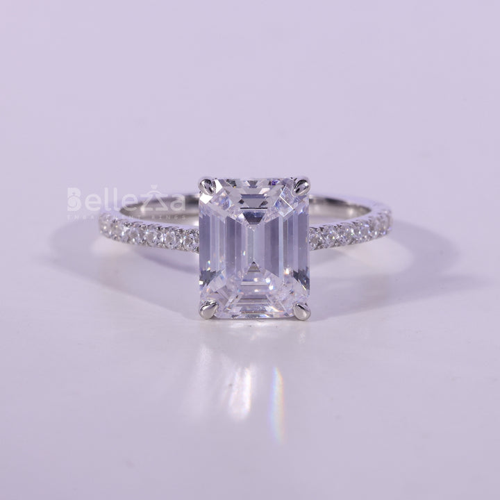 1.0CT Emerald Cut Pave Setting Moissanite Engagement Ring