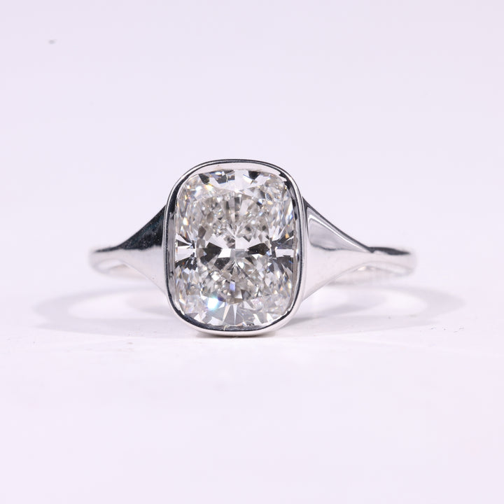 1.0CT Elongated Cushion Cut Bezel Setting Solitaire Engagement Ring