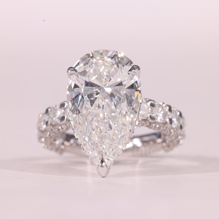 4.50CT Pear Cut Diamond Pave Setting Hidden Halo Engagement Ring