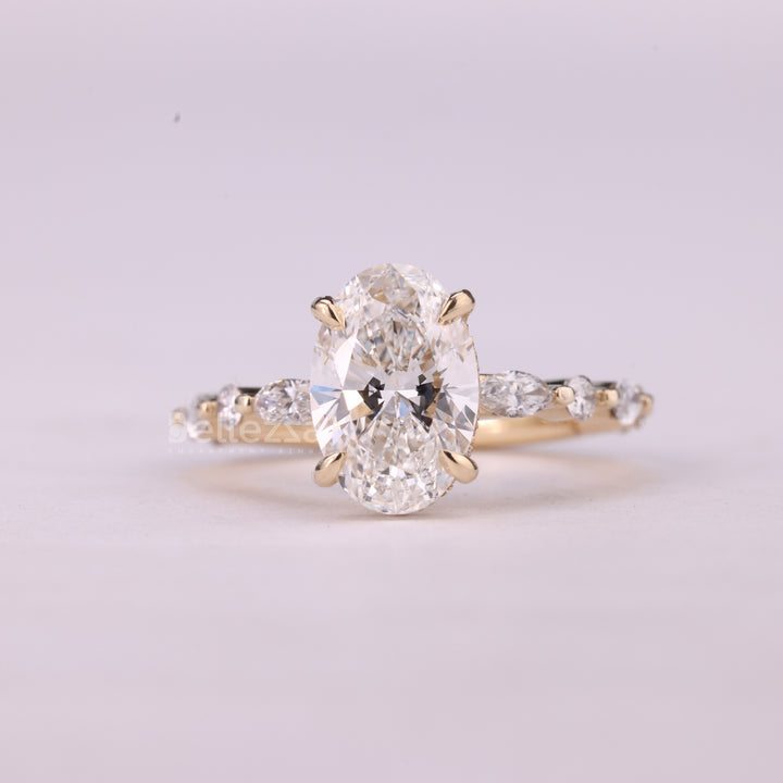 1.50CT Oval Cut Pave Setting Moissanite Engagement Ring