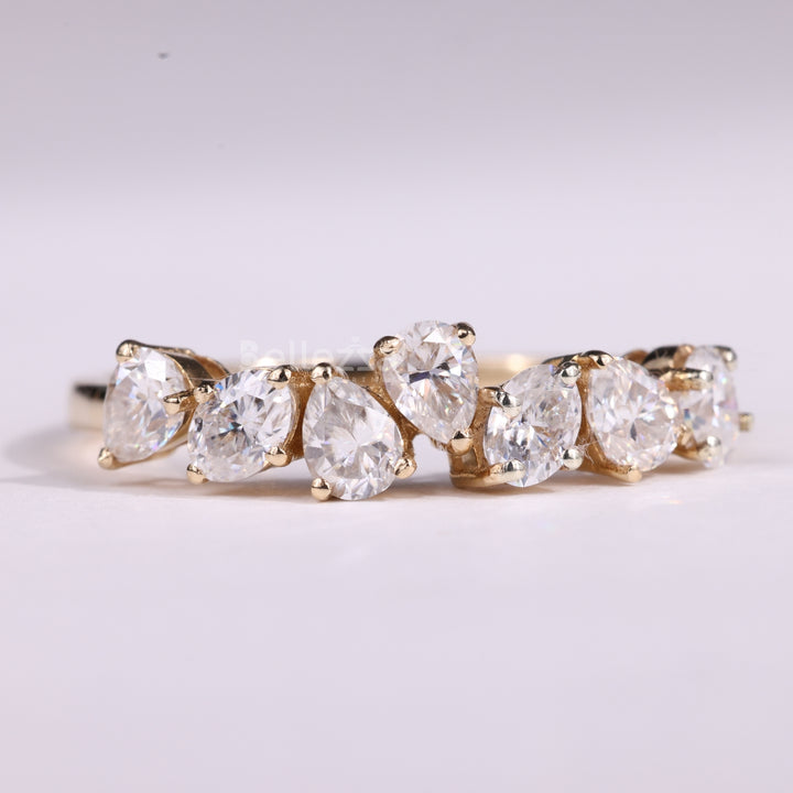 Pear & Oval Cut Cluster Diamond Moissanite Wedding Band