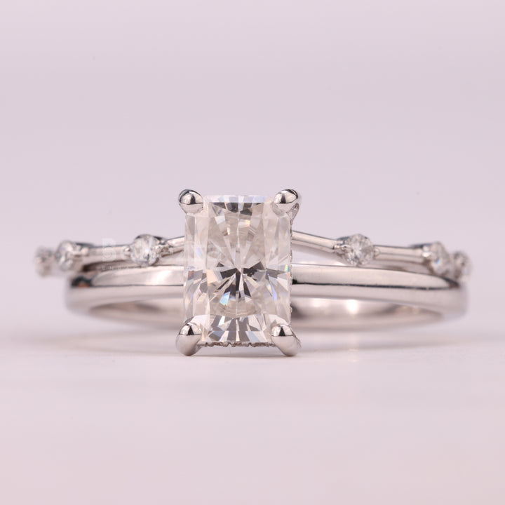 1.0CT Radiant Cut Petite Pave Setting Moissanite Bridal Ring Set