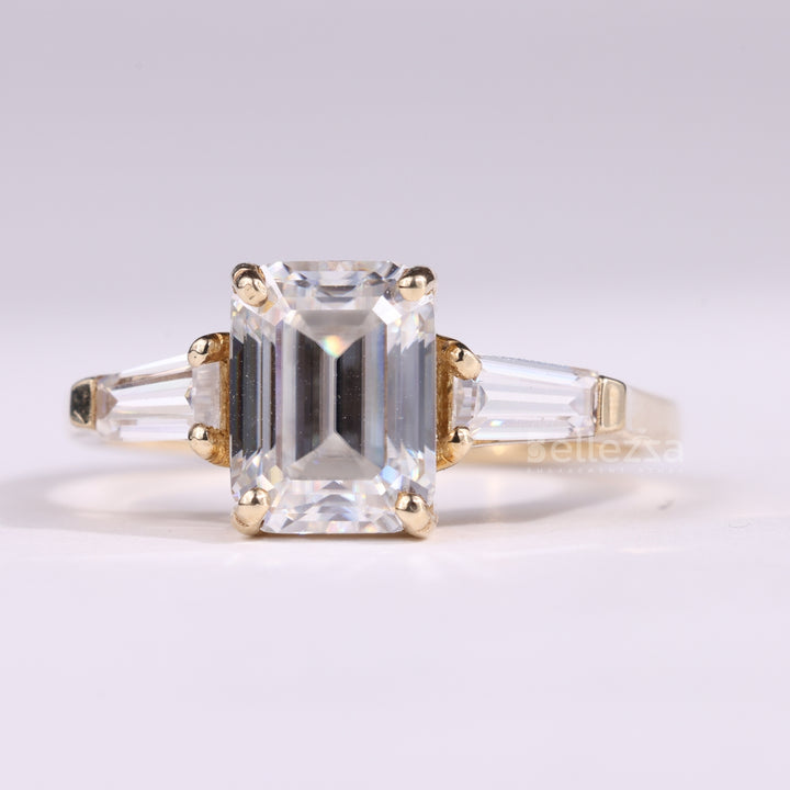 1.0CT Emerald Cut Diamond Three Stone Moissanite Engagement Ring