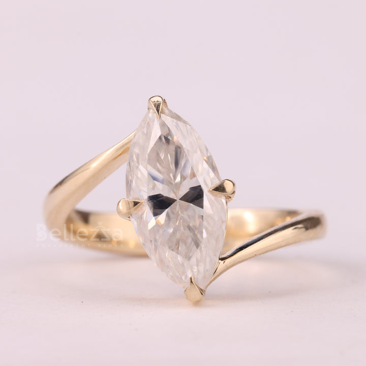 2.0CT Marquise Cut Unique Solitaire Moissanite Engagement Ring