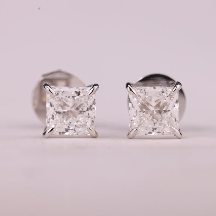 1.50CTW Princess Cut Solitaire Stud Moissanite Earrings