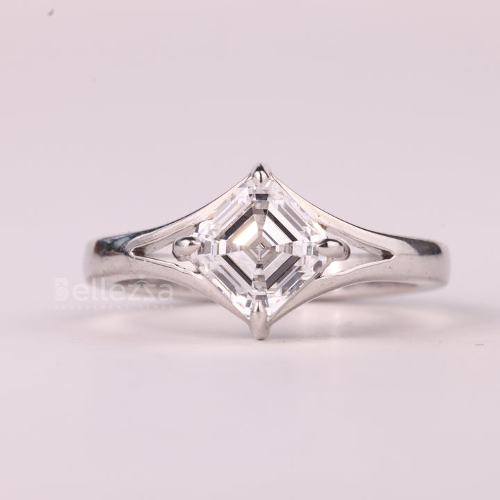 1.0CT Asscher Cut Solitaire Diamond Split Shank Engagement Ring