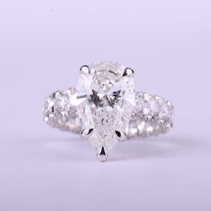 4.0CT Pear Cut Diamond Pave Setting Full Eternity Engagement Ring