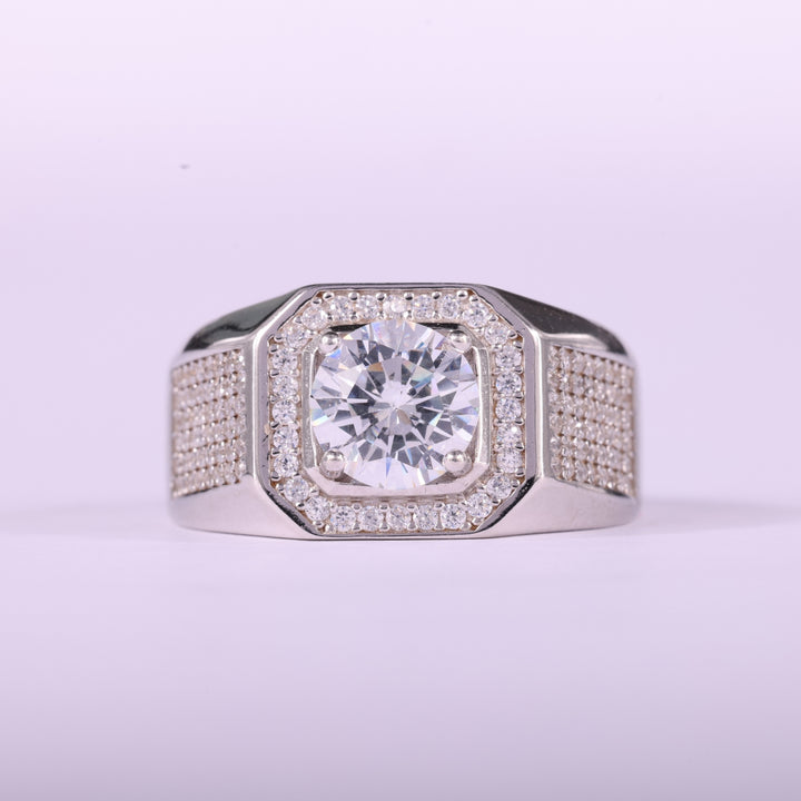 1.0CT Round Cut Halo Cluster Diamond Moissanite Men's Engagement Ring