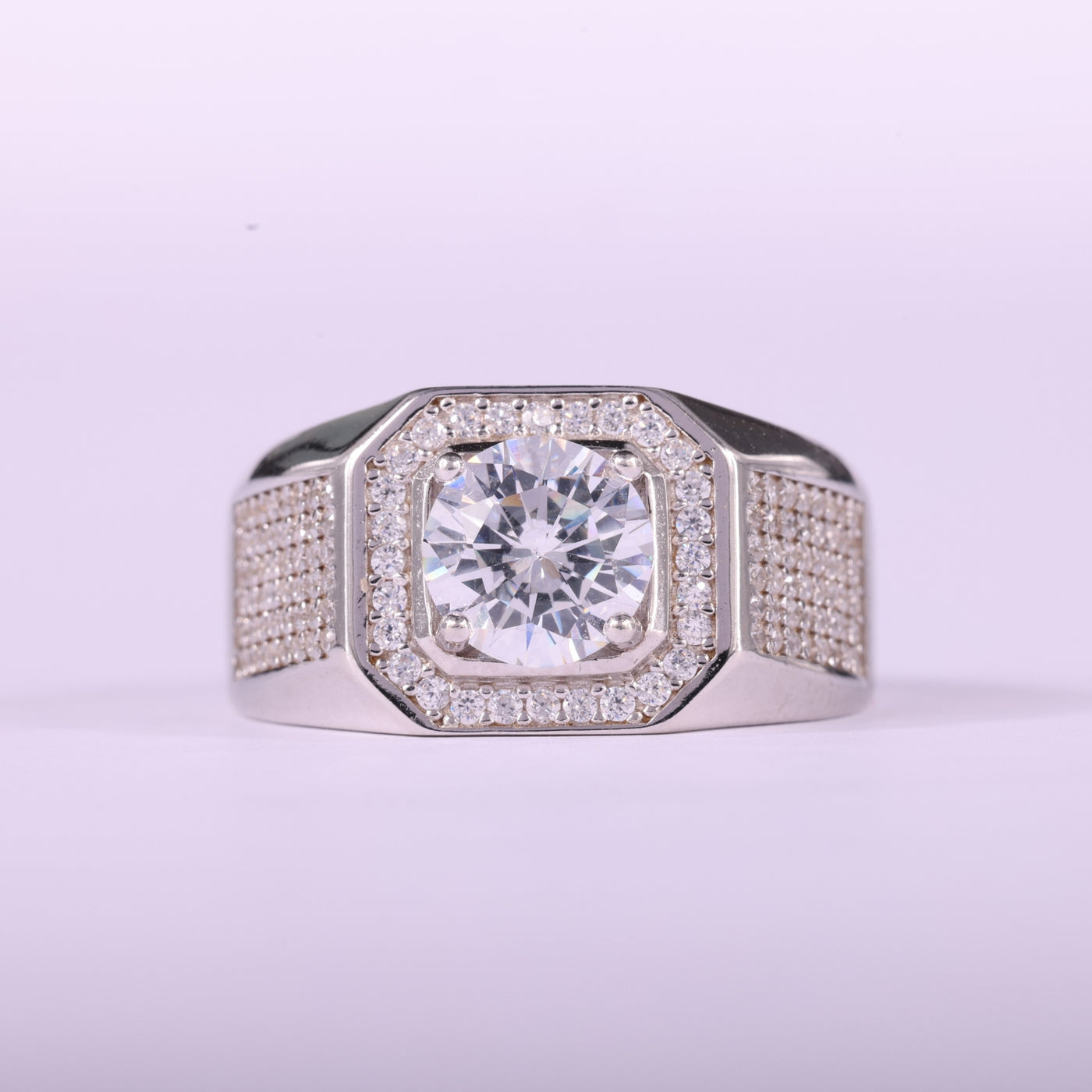 1.0CT Round Cut Halo Cluster Diamond Moissanite Men's Engagement Ring