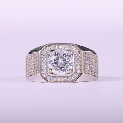 1.0CT Round Cut Halo Cluster Diamond Moissanite Men's Engagement Ring