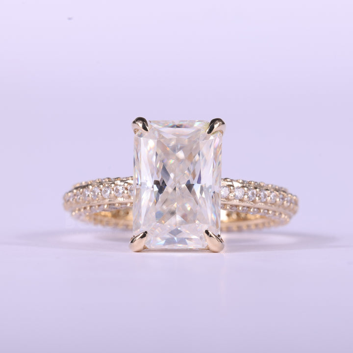 1.50CT Radiant Cut Three Side Pave Setting Moissanite Engagement Ring