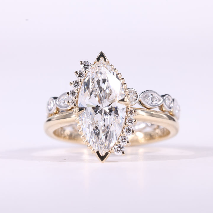 2.0CT Marquise Cut Unqiue Cluster Diamond Moissanite Bridal Ring Set
