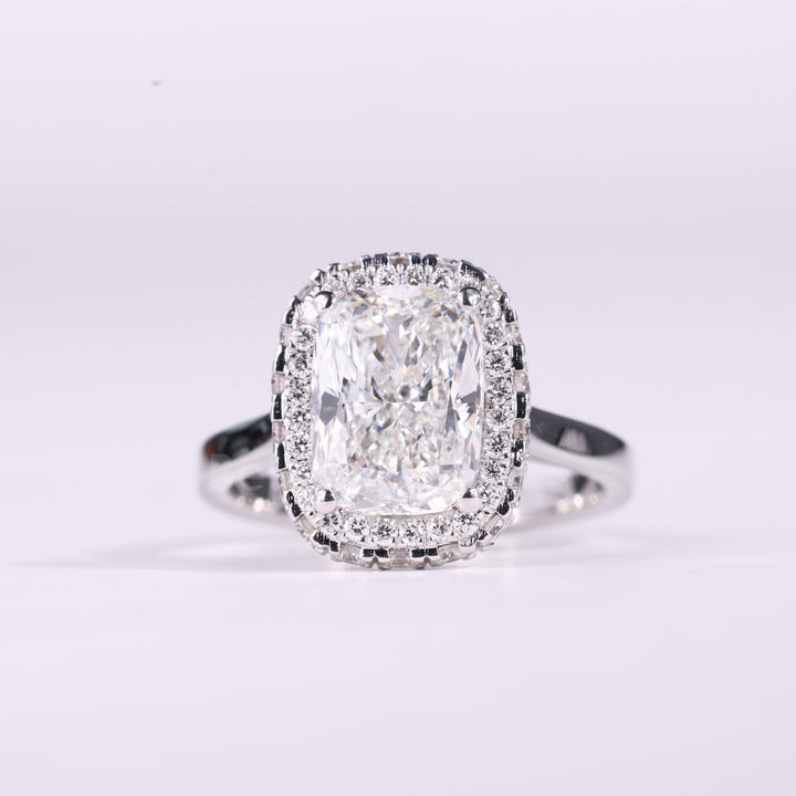 1.50CT Elongated Cushion Cut Halo Setting Moissanite Engagement Ring