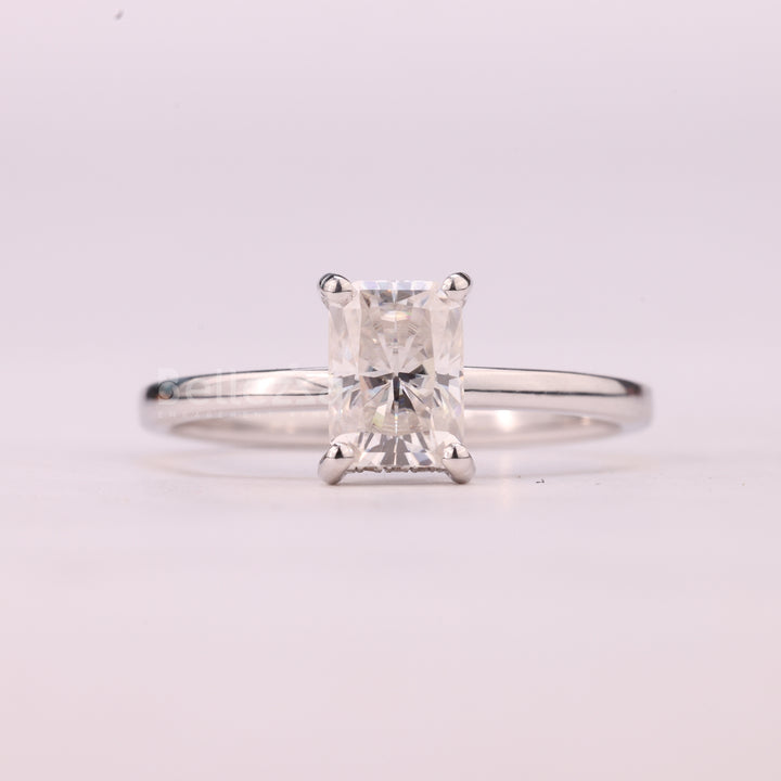 1.0CT Radiant Cut Hidden Halo Moissanite Engagement Ring