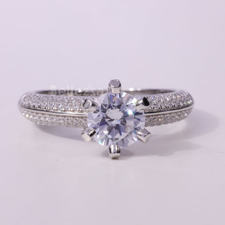 0.75CT Round Cut Cluster Diamond Moissanite Engagement Ring