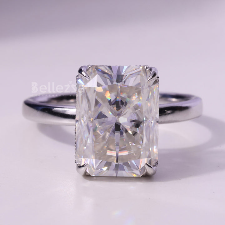 3.0CT Radiant Cut Hidden Halo Moissanite Engagement Ring