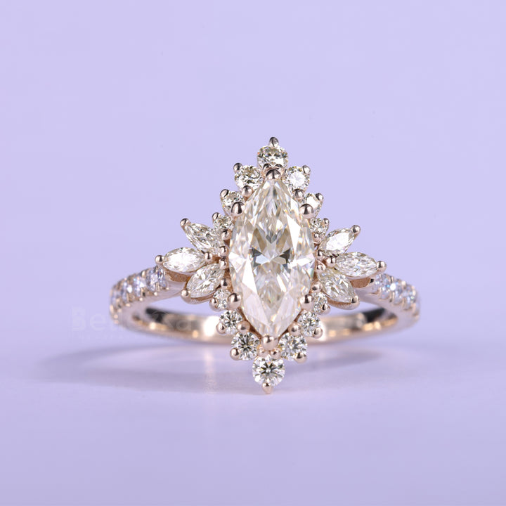 1.0CT Marquise Cut Cluster Diamond Engagement Ring
