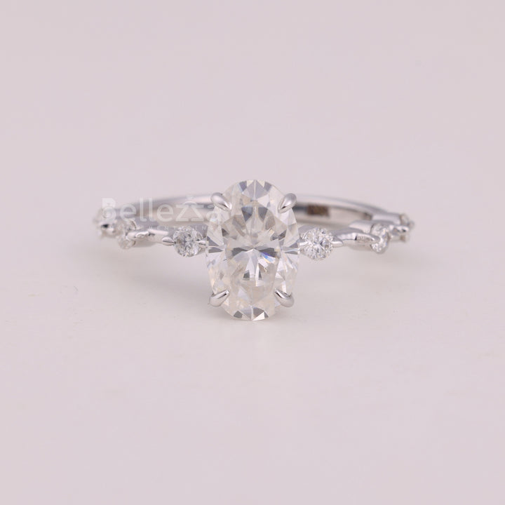 1.50CT Oval Cut Petite Pave Setting Engagement Ring
