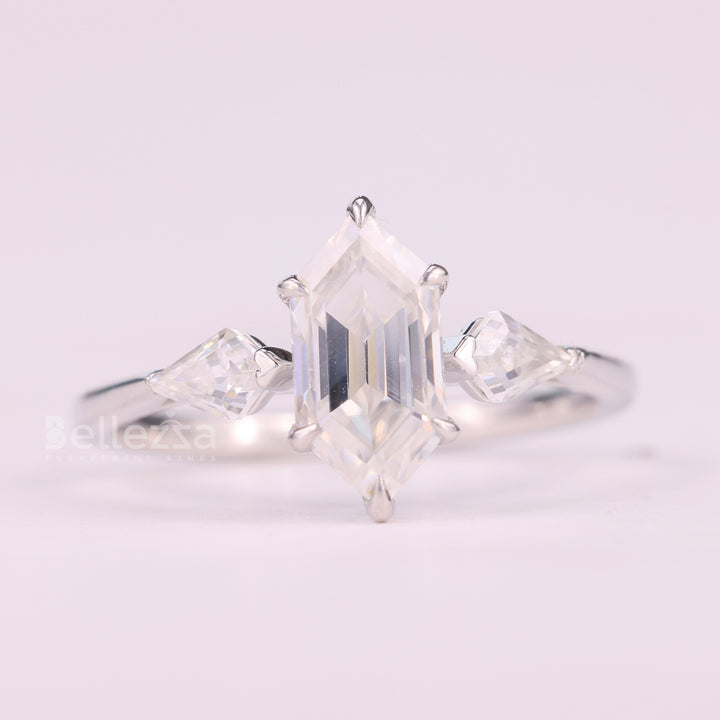 1.0CT Elongated Hexagon Cut Diamond Three Stone Engagement Ring