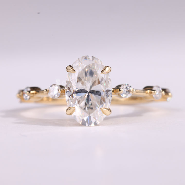 1.0CT Oval Cut Petite Pave Setting Moissanite Engagement Ring