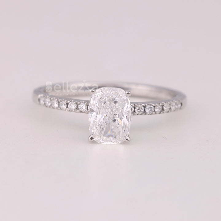 1.0CT Elongated Cushion Cut Pave Setting Engagement Ring