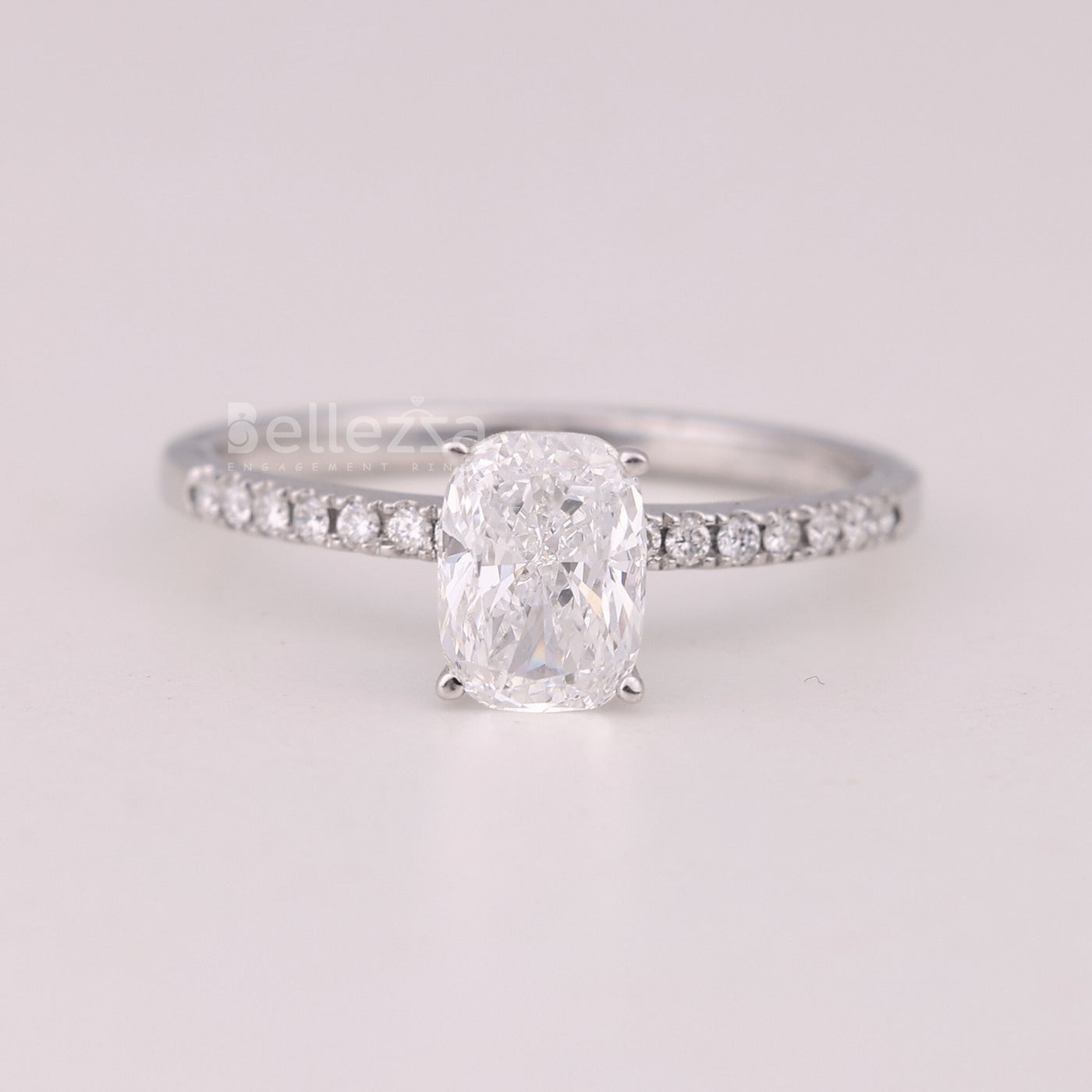 1.0CT Elongated Cushion Cut Pave Setting Engagement Ring