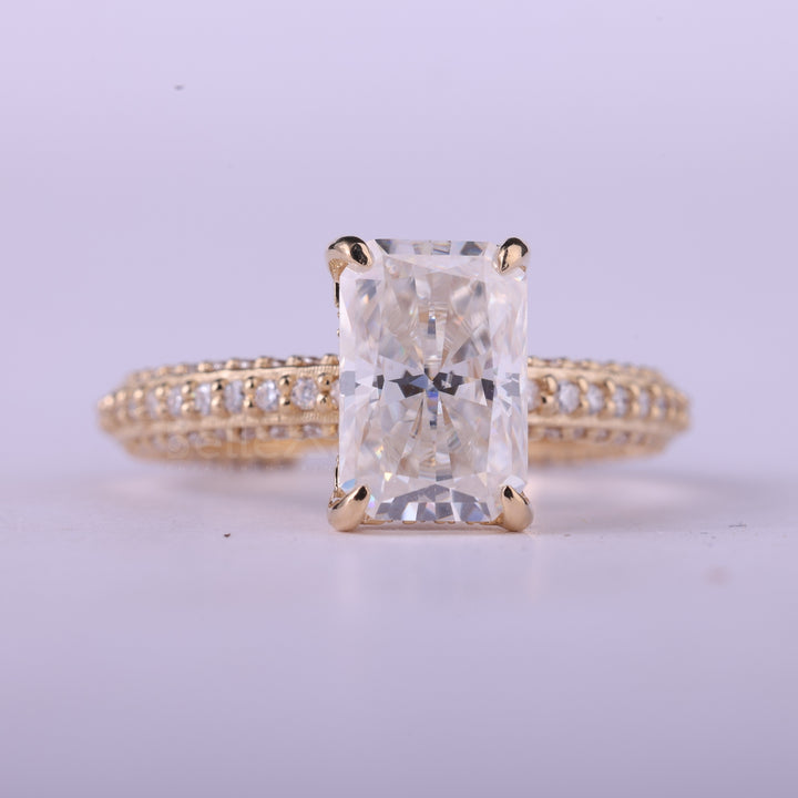1.0CT Radiant Cut Three Side Pave Setting Moissanite Engagement Ring