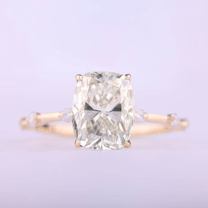 2.0CT Elongated Cushion Cut Petite Pave Setting Moissanite Engagement Ring