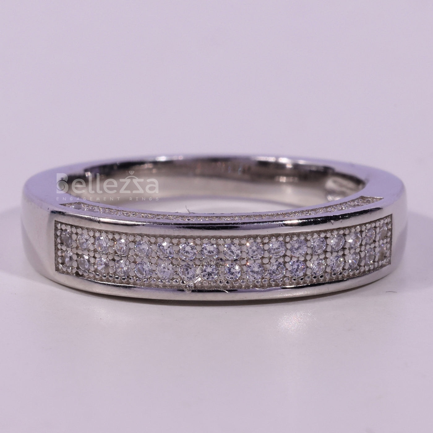 Round Cut Miscro Pave Setting Moissanite Wedding Band