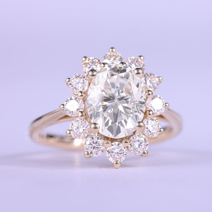 1.50CT Oval Cut Halo Diamond Moissanite Engagement Ring