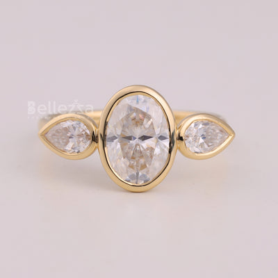 1.50CT Oval Cut Bezel Setting Three Stone Engagement Ring