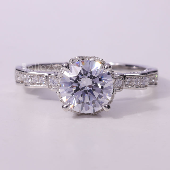 1.0CT Round Cut Cluster Diamond Moissanite Engagement Ring