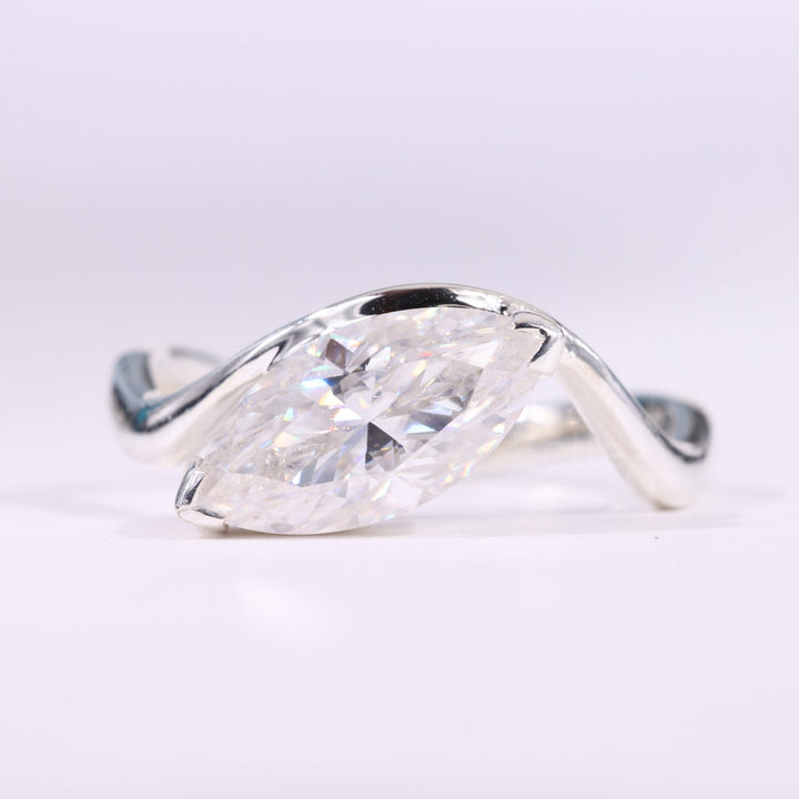 2.0CT Marquise Cut Solitaire Curved Moissanite Engagement Ring
