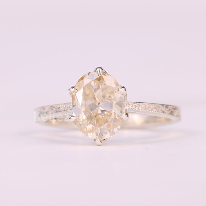 1.0CT Oval Cut Unique Solitaire Vintage Inspired Engagement Ring