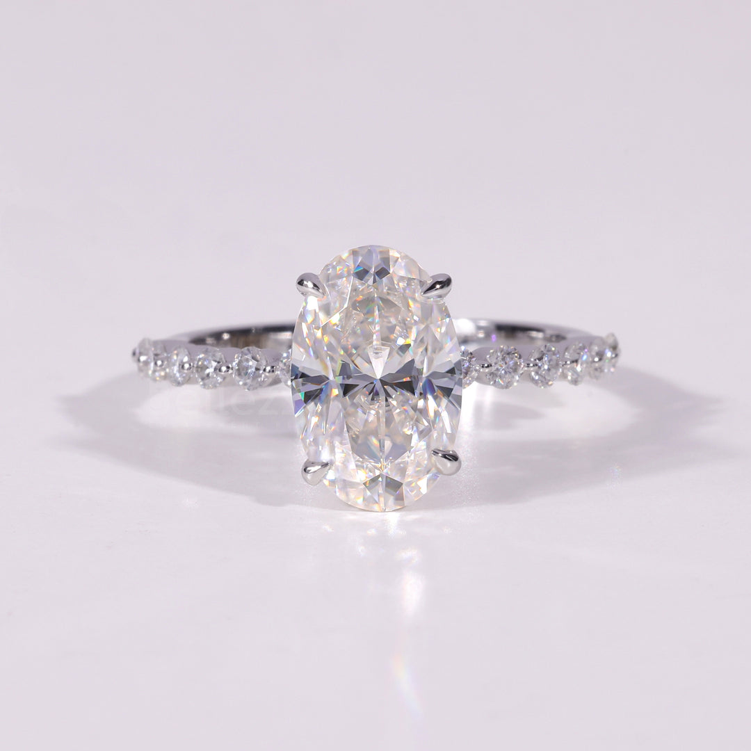 1.0CT-3.0CT Oval Cut Pave Setting Moissanite Engagement Ring