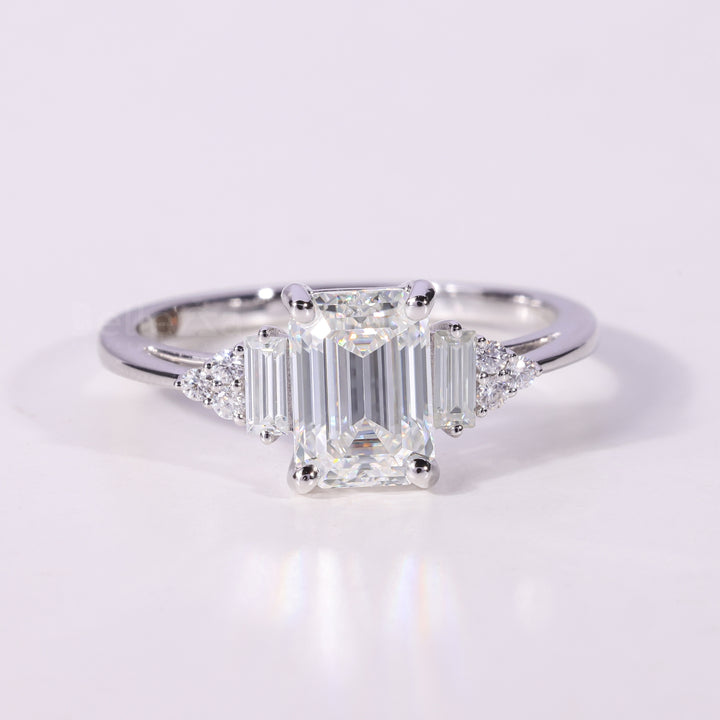 1.0CT-2.0CT Emerald Cut Cluster Diamond Engagement Ring