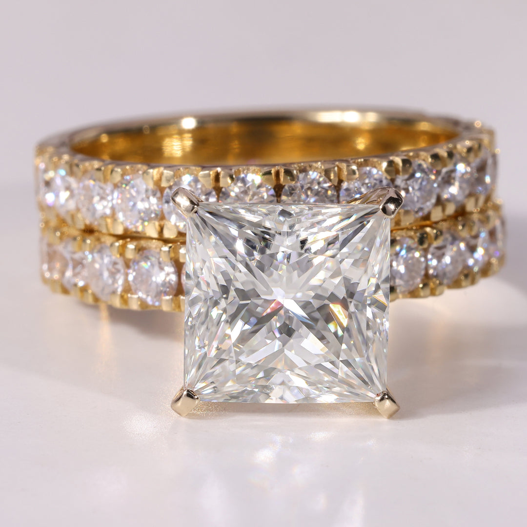 1.0CT Princess Cut Diamond Pave Set Moissanite Bridal Ring Set