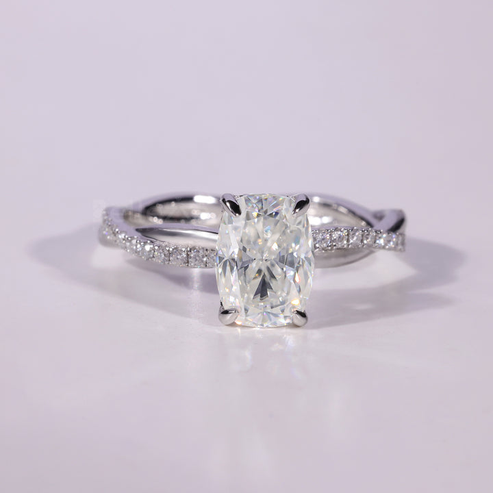 1.50CT-2.50CT Elongated Cushion Cut Twisted Pave Set Engagement Ring