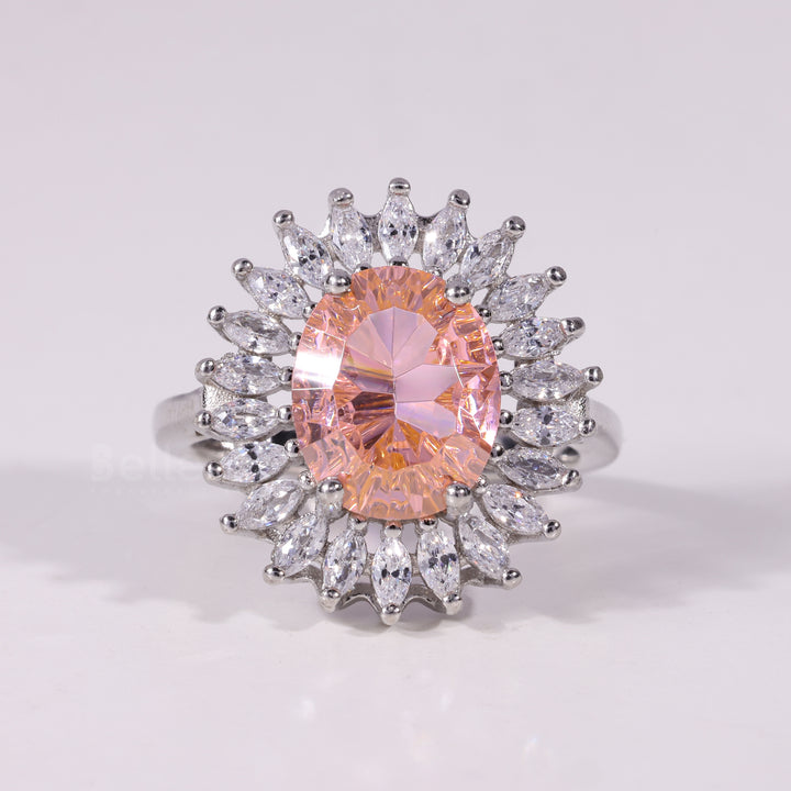 1.50CT-2.50CT Oval Cut Orangy Pink Cluster Diamond Engagement Ring