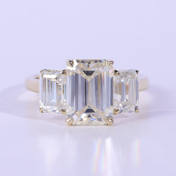 2.0CT-3.0CT Emerald Cut Three Stone Moissanite Engagement Ring