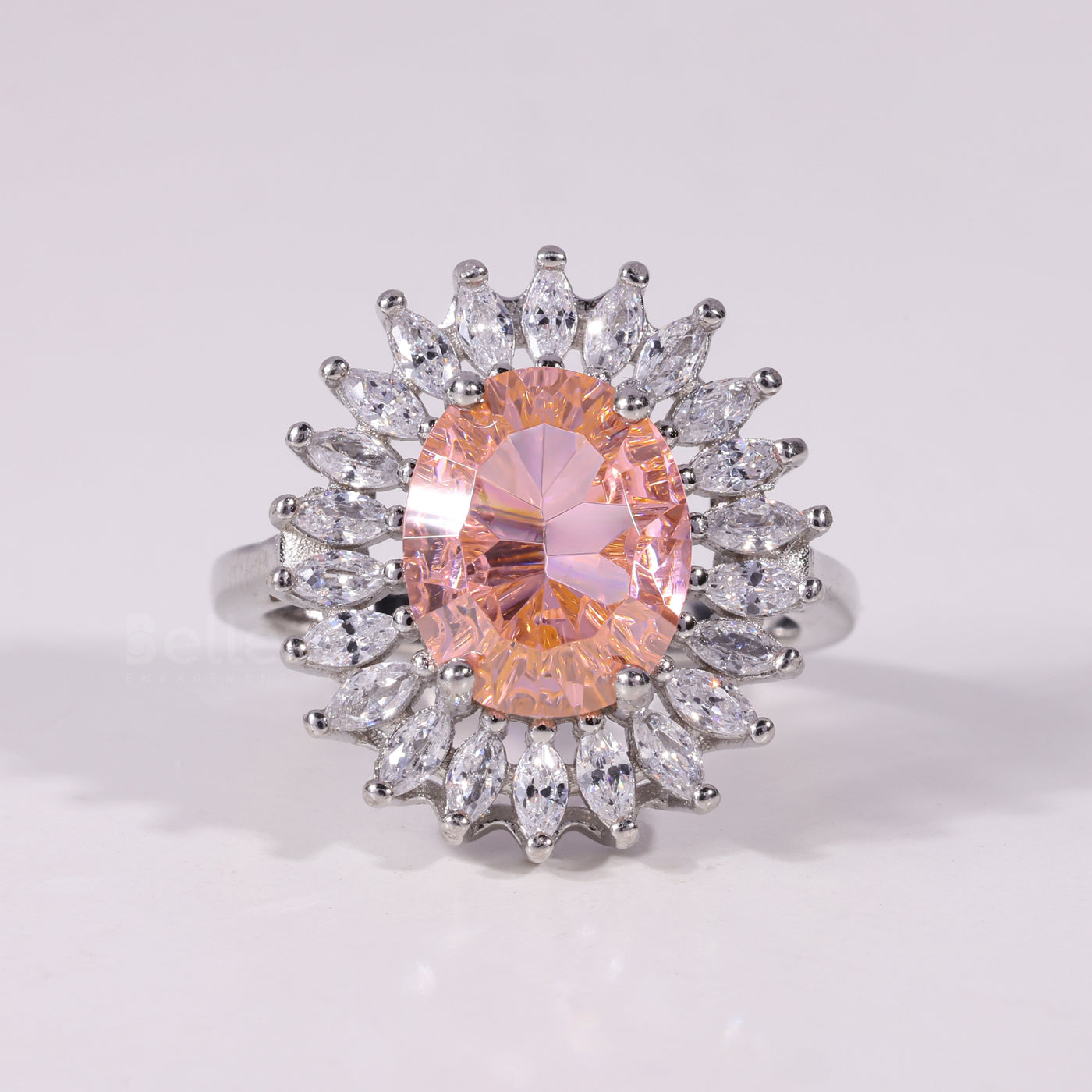 1.50CT-2.50CT Oval Cut Orangy Pink Cluster Diamond Engagement Ring