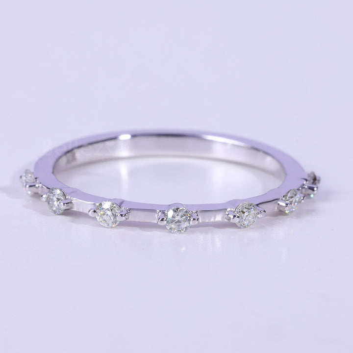 Round Cut Diamond Petite Pave Setting Moissanite Wedding Band