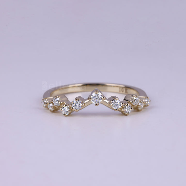 Round Cut Cluster Moissanite Wedding Band For Her