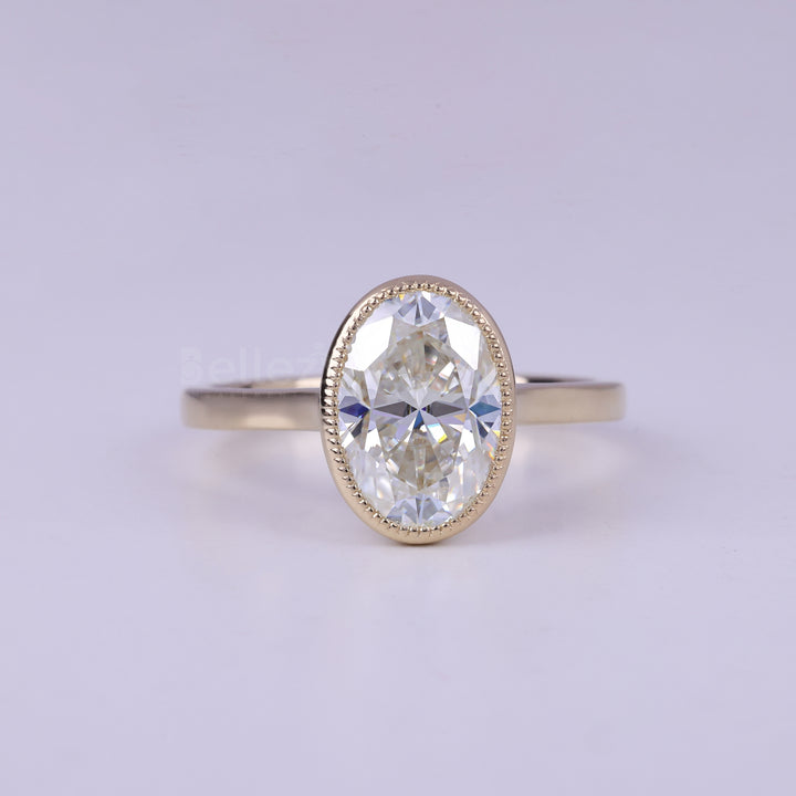 2.0CT Oval Cut Bezel Setting Moissanite Engagement Ring