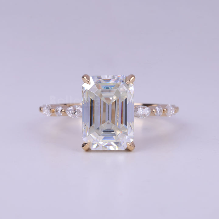 2.0CT Emerald Cut Pave Setting Unique Engagement Ring