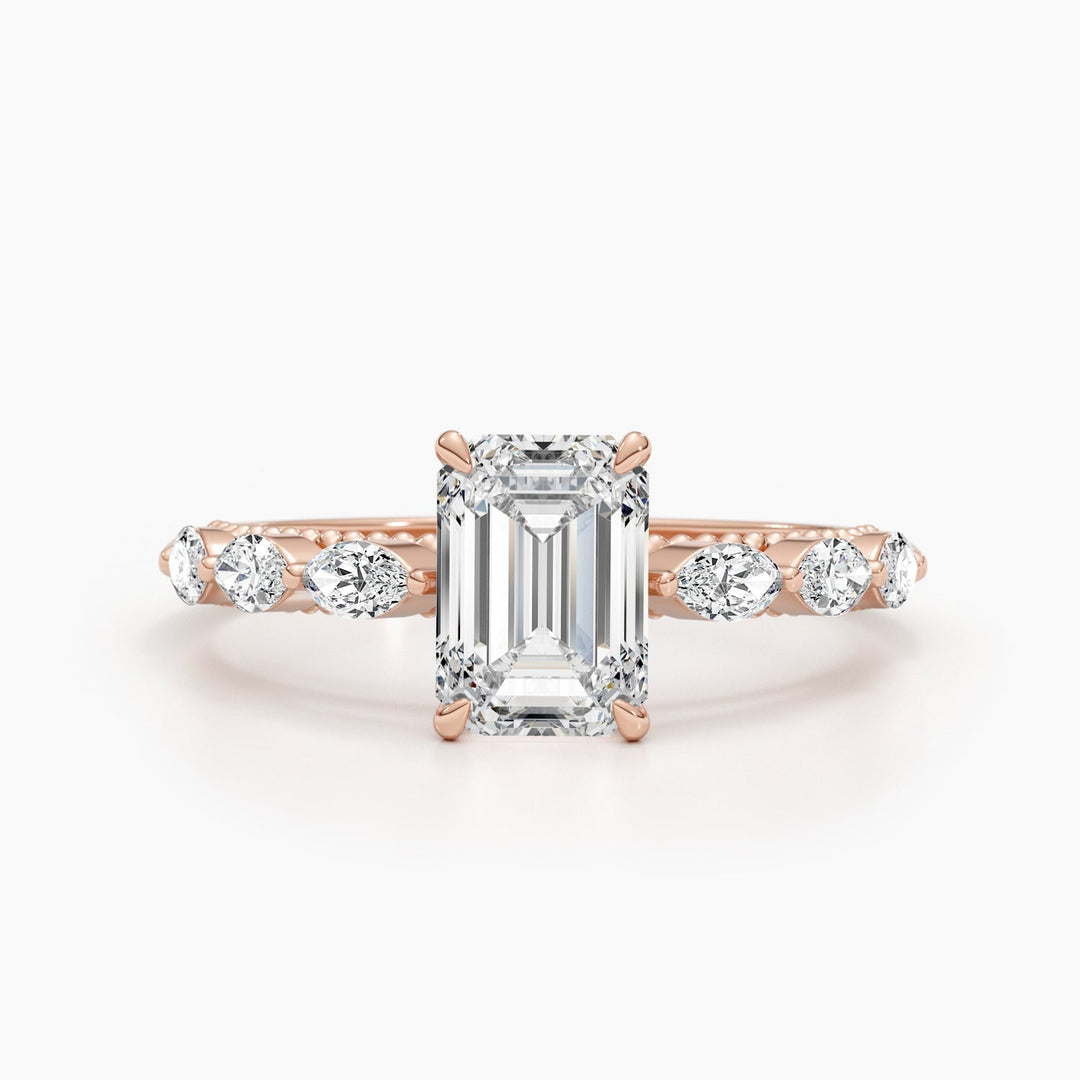 1.71-3.50 CT Emerald Cut Pave Diamond Engagement Ring