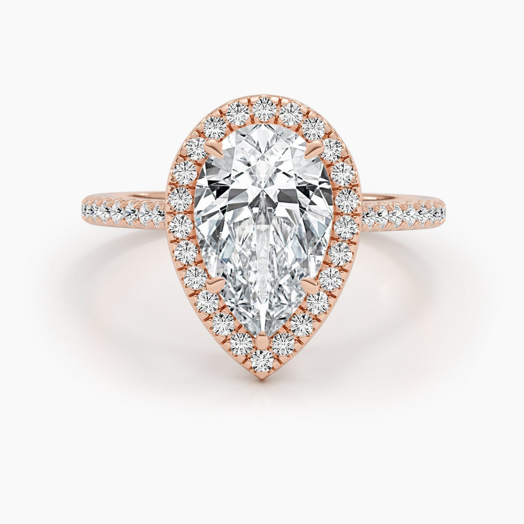 1.50-3.50 CT Pear Diamond Engagement Ring With Halo & Pave Setting