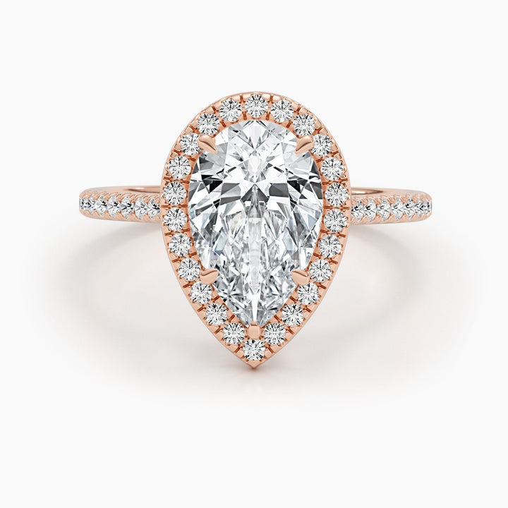1.50-3.50 CT Pear Diamond Engagement Ring With Halo & Pave Setting